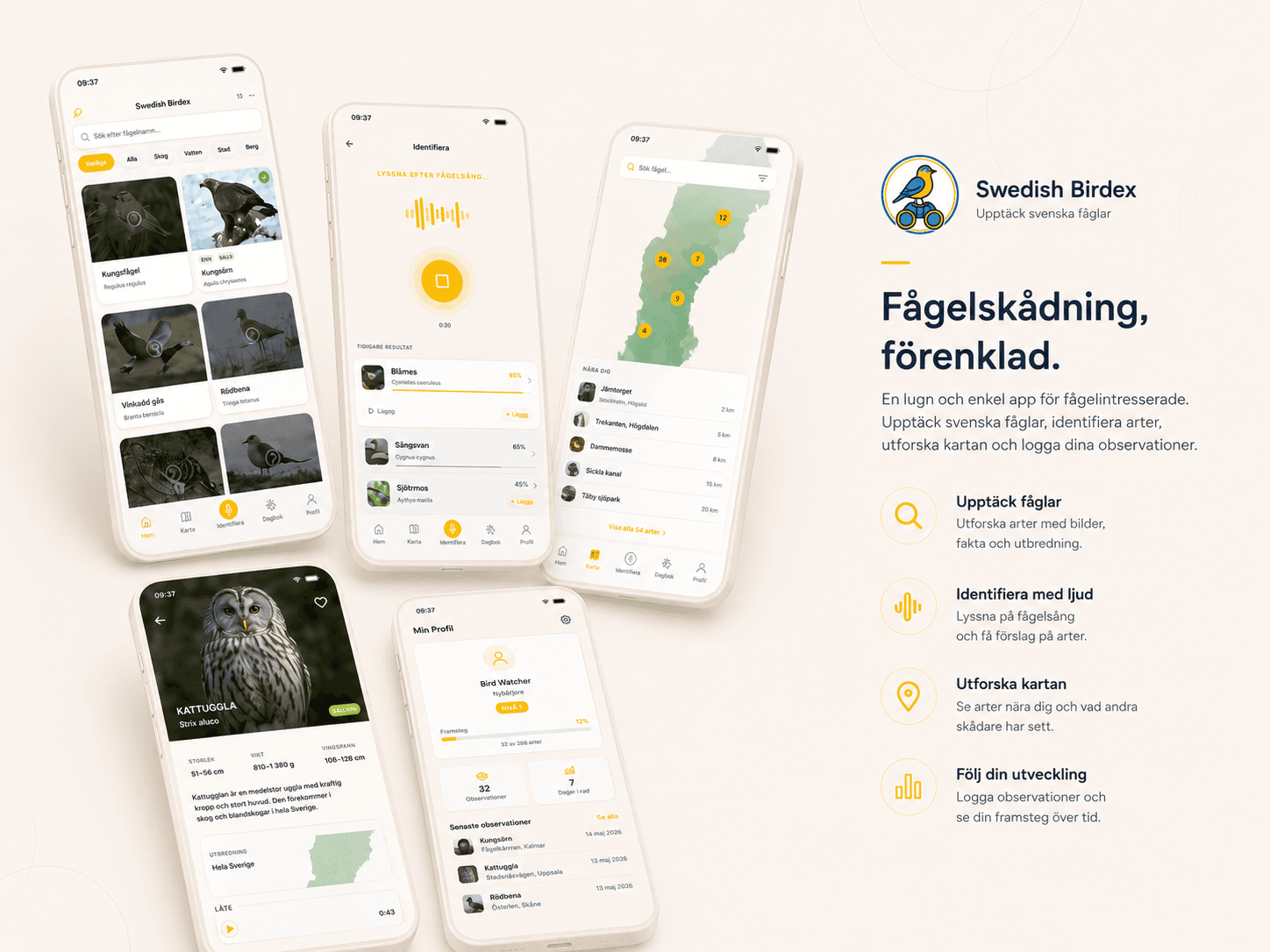Birdex Sverige collection and identification screens